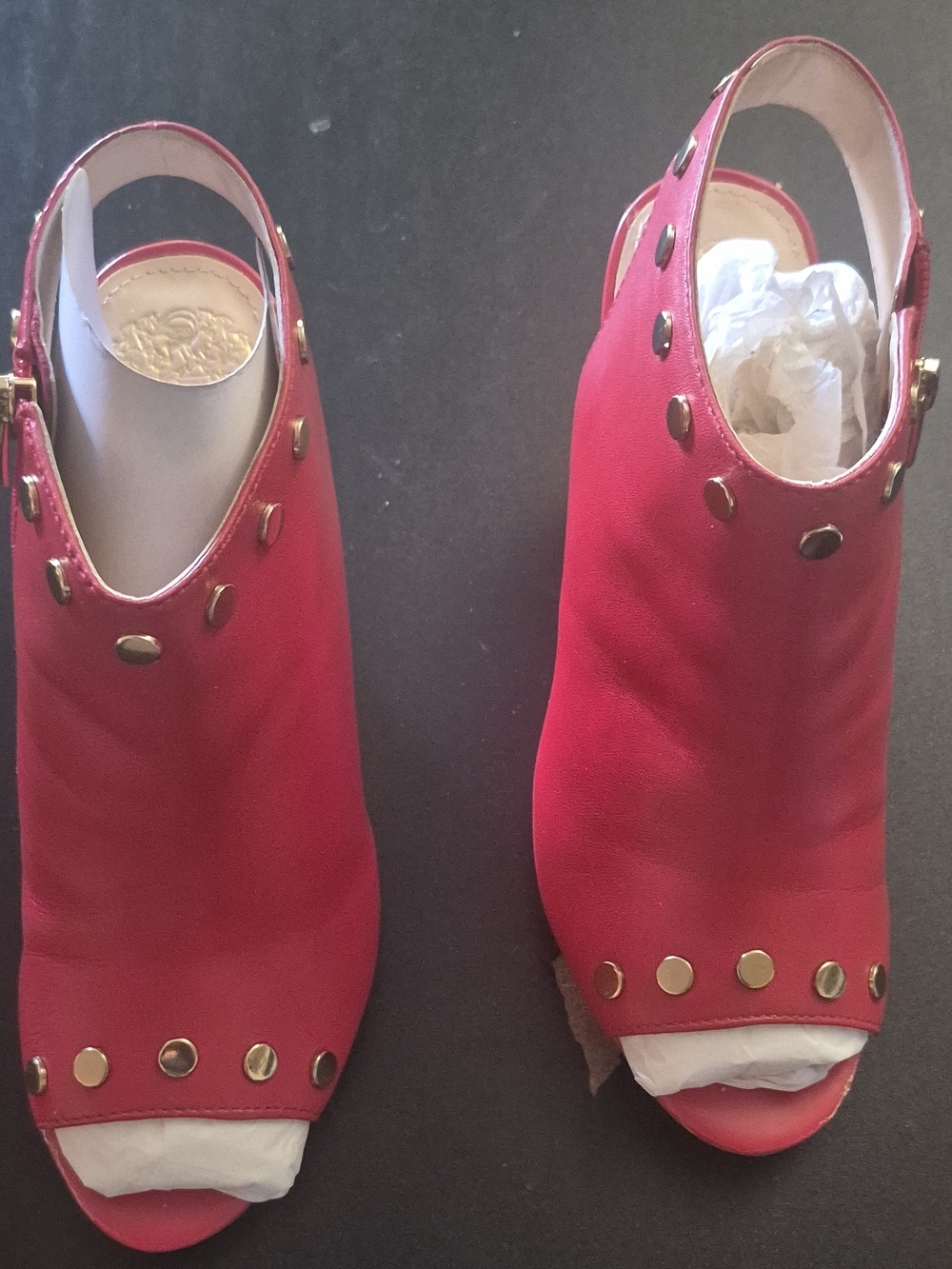 Vince Camuto Red Peep-Toe Studded Slingback Mules